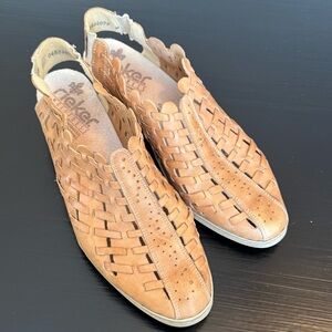Rieker Tan Woven Leather Loafers